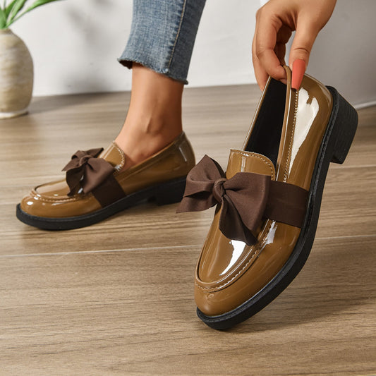 Slip-On Leather Moccasins – Elegant Shoes with Bow and Platform Sole