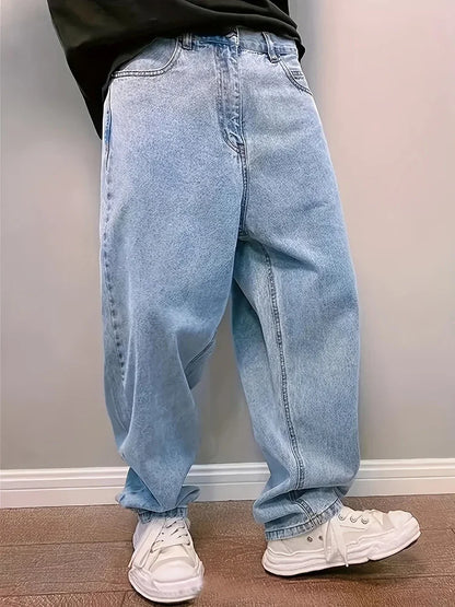Jean Baggy en Denim pour Homme – Détail Plissé, Coupe Décontractée