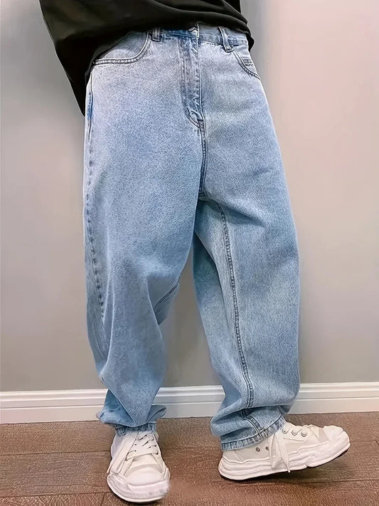 Jean Baggy en Denim pour Homme – Détail Plissé, Coupe Décontractée