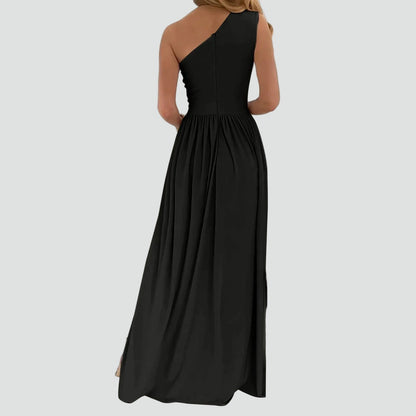 Asymmetric Women's Evening Dress with Slit - Elegant and Glamorous