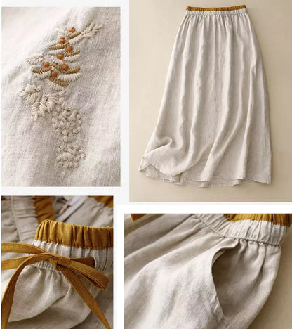 Jupe Femme Élégante Mi-Longue Taille Haute en Lin – Jupe A-Line d’Été
