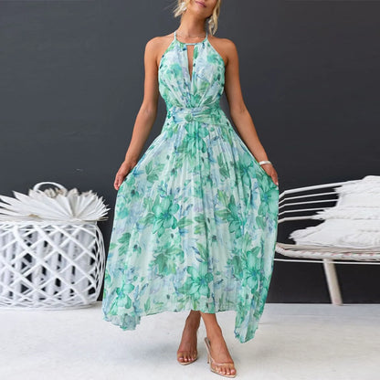 Women's floral maxi dress with halter neck - Bohemian and elegant