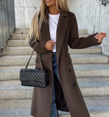 Manteau Élégant à Double Boutonnage pour Femme – Veste d’Hiver Ceinturée à la Taille