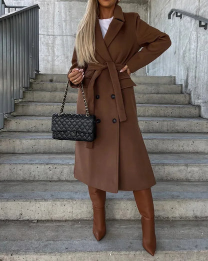 Manteau Élégant à Double Boutonnage pour Femme – Veste d’Hiver Ceinturée à la Taille