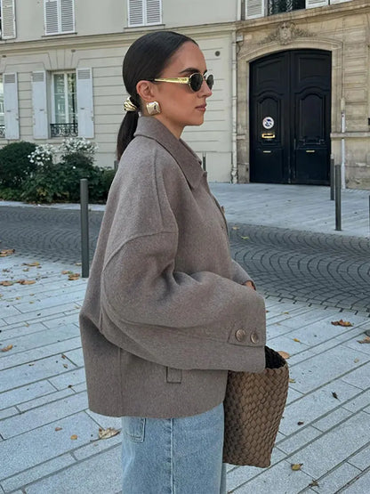 Manteau Femme Élégant en Mélange de Laine – Veste Classique Boutonnée Automne Hiver