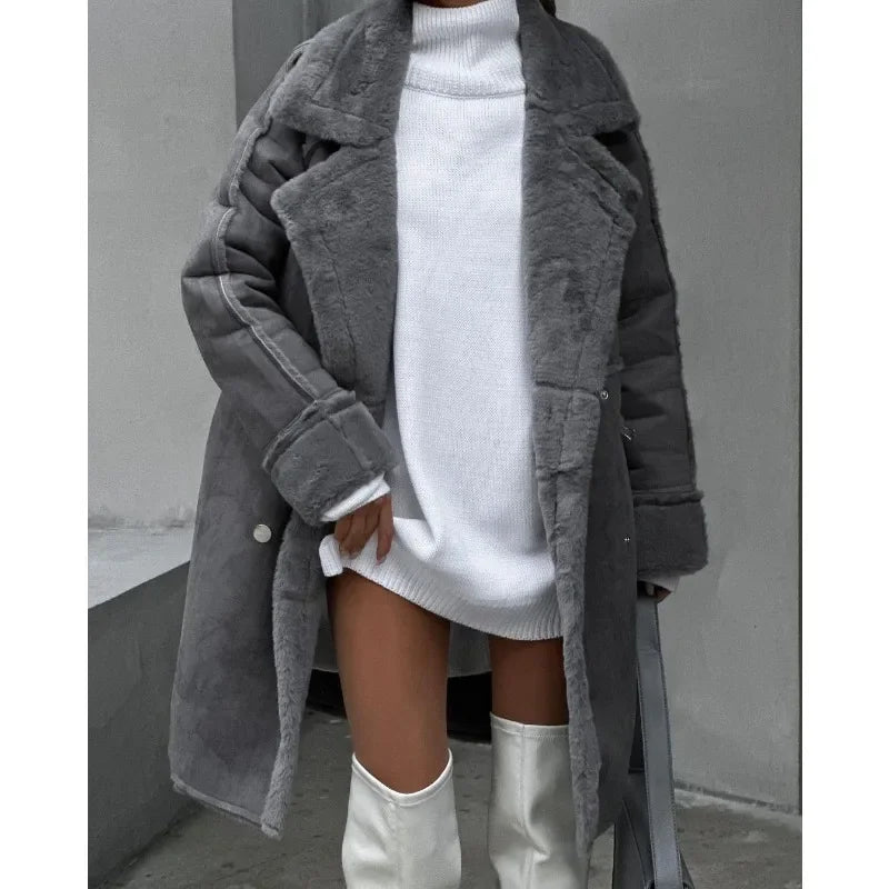 Manteau Long en Fausse Fourrure Épaissie Femme – Confort Luxueux pour l’Hiver