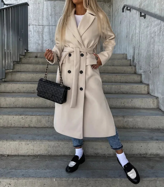Manteau en laine à double boutonnage pour femme