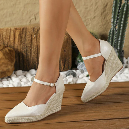 Sandales à Talons Compensés Espadrille Élégantes Femme avec Bout Pointu et Bride Réglable – Chaussures d’Été Confortables et Élégantes