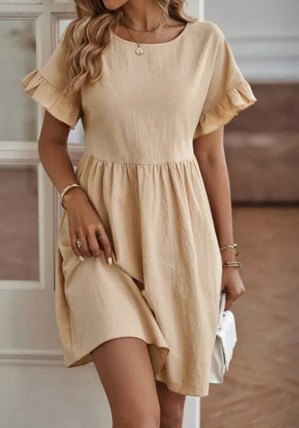 Robe Mini Femme à Col Rond – Élégante Style Décontracté au Quotidien