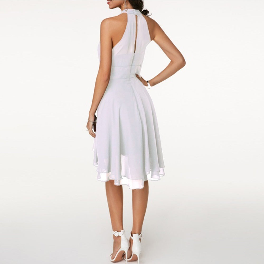 Robe Cocktail Élégante Femme – Mini Plissée En Chiffon Sans Manches