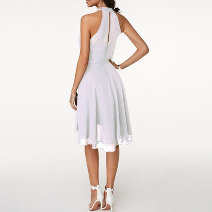 Robe Cocktail Élégante Femme – Mini Plissée En Chiffon Sans Manches
