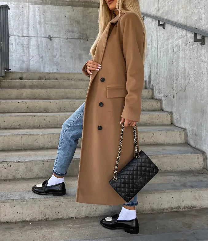 Manteau en laine à double boutonnage pour femme