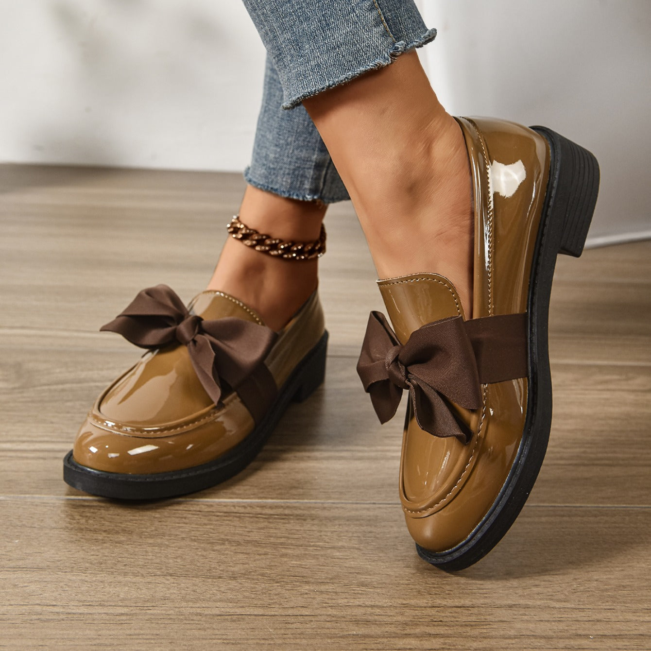 Mocassins en Cuir à Enfiler – Chaussures Élégantes avec Nœud et Semelle Plateforme