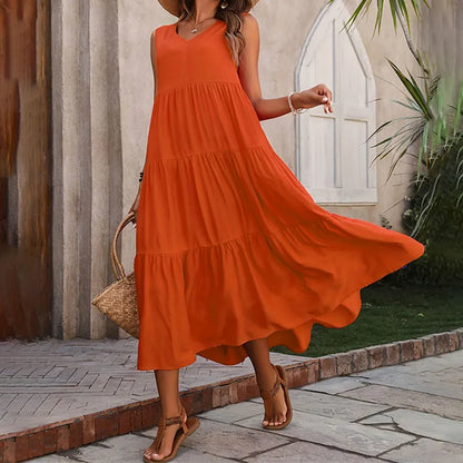 Robe longue sans manches à volants pour femme – Style décontracté d'été, fluide et léger