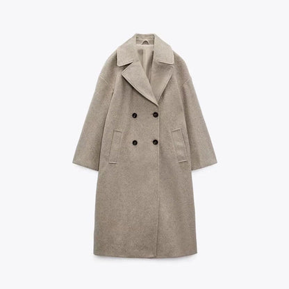 Manteau Long Femme en Laine Premium – Pardessus Long à Double Boutonnage