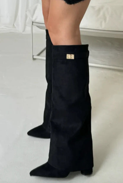 Bottes hautes femme à talons – Design élégant avec détail doré