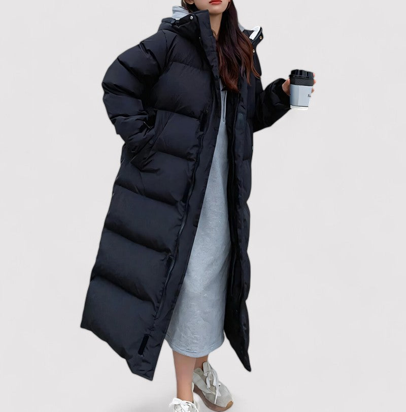 Parka Femme Noire à Capuche – Veste Longue Imperméable d’Hiver