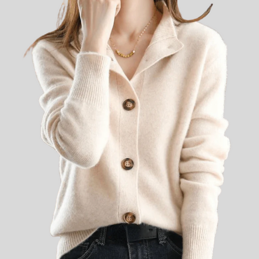 Cardigan Femme en Mélange de Laine – Tricot Doux à Col V et Boutonnage Avant