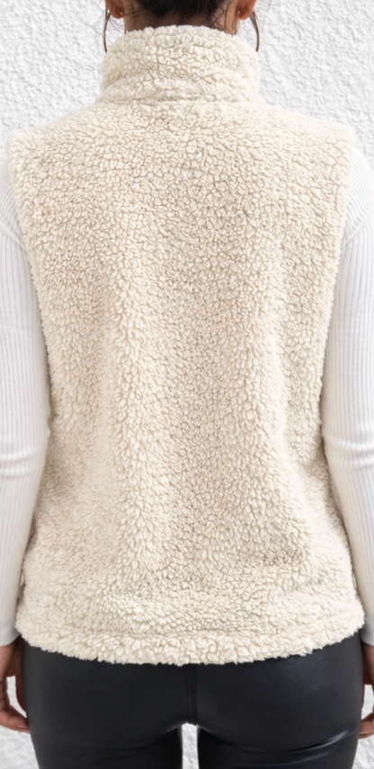 Gilet en Fourrure Douce pour Femme – Veste Élégante à Manches Courtes et Fermeture Éclair