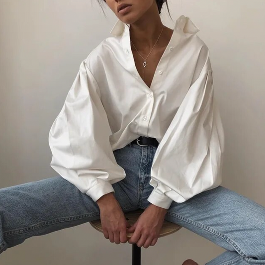 Chemisier Blanc à Manches Bouffantes pour Femme – Chemise Élégante et Confortable