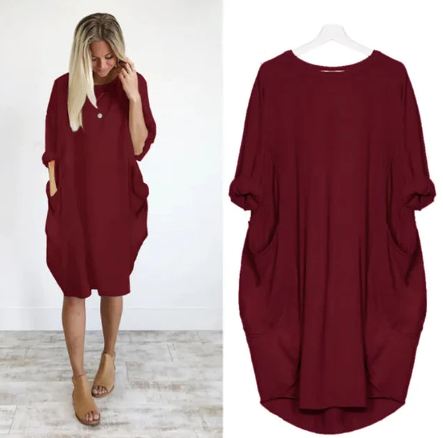 Robe Midi Coton Femme Oversize – Manches Longues Décontracté