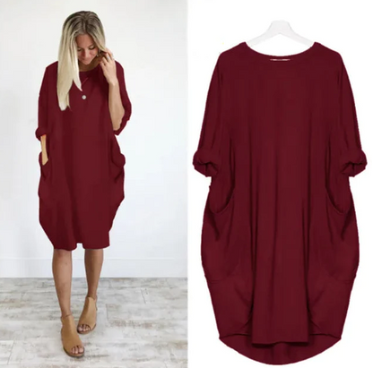 Robe Midi Coton Femme Oversize – Manches Longues Décontracté