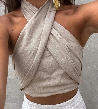Top da donna in lino con schiena scoperta – Leggero e raffinato