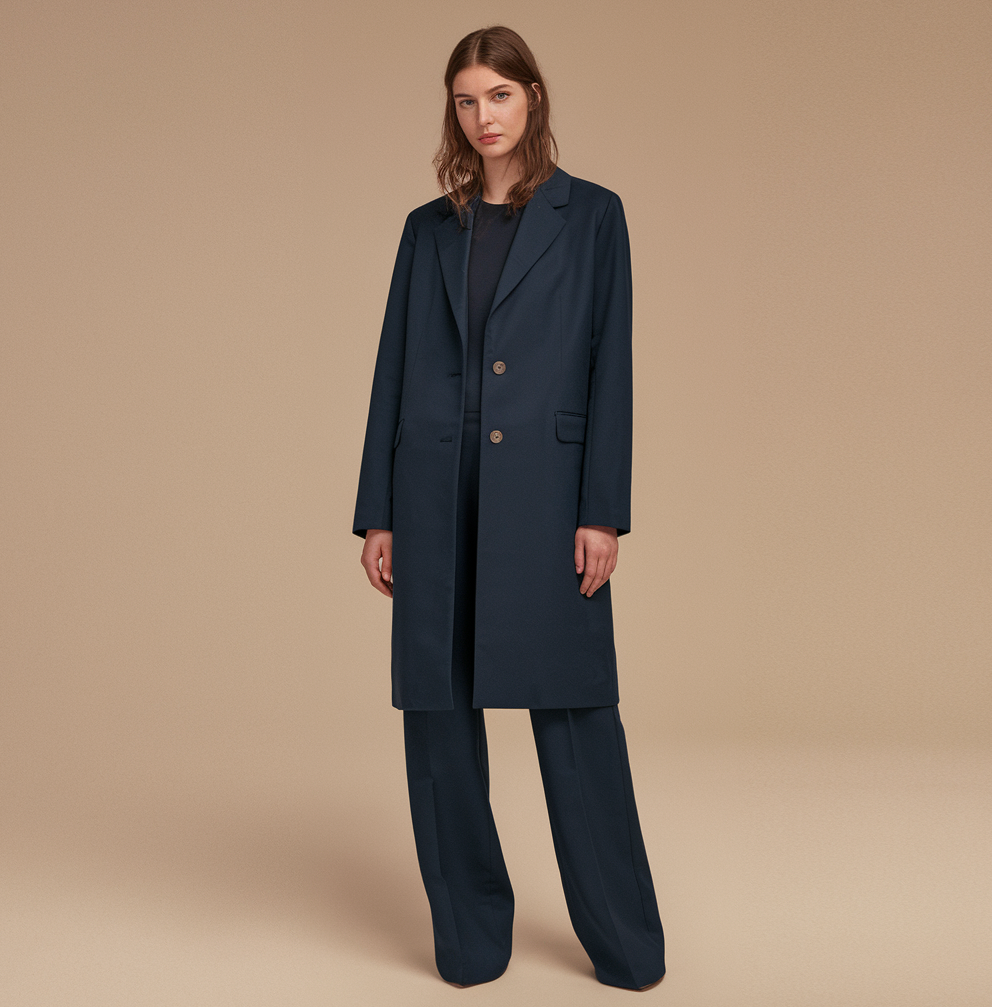 Manteau long bleu pour femmes, confortable et élégant