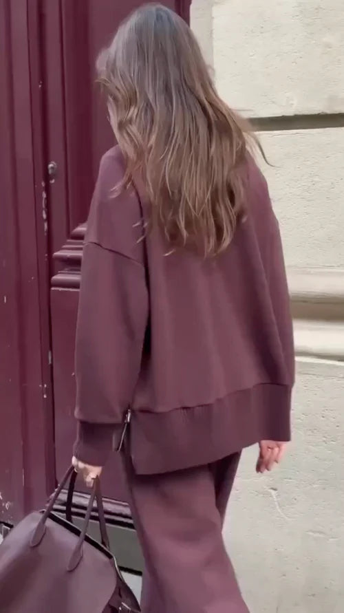 Ensemble de Loungewear Épais et Élégant pour Femme – Sweat Col Roulé et Pantalon Large