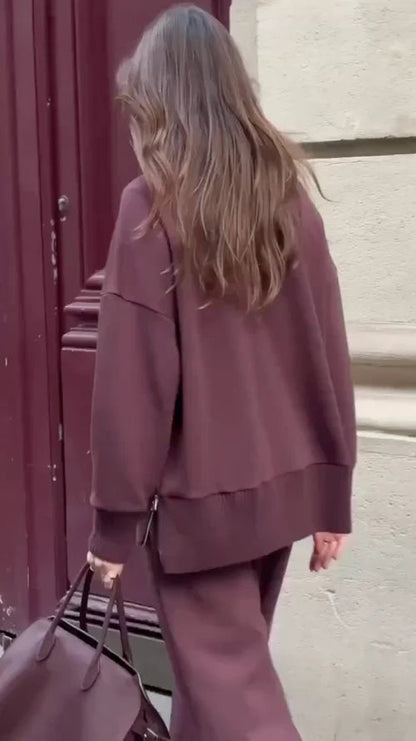 Ensemble de Loungewear Épais et Élégant pour Femme – Sweat Col Roulé et Pantalon Large