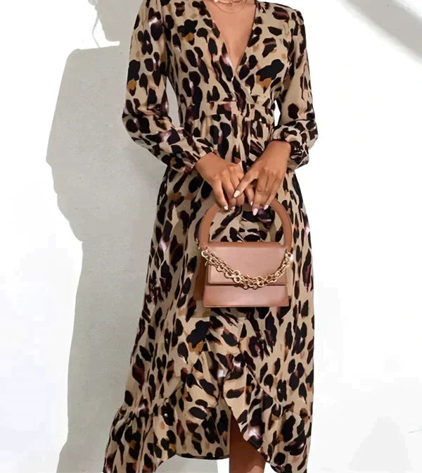 Robe imprimé léopard pour femme – Col en V, style estival décontracté et sexy
