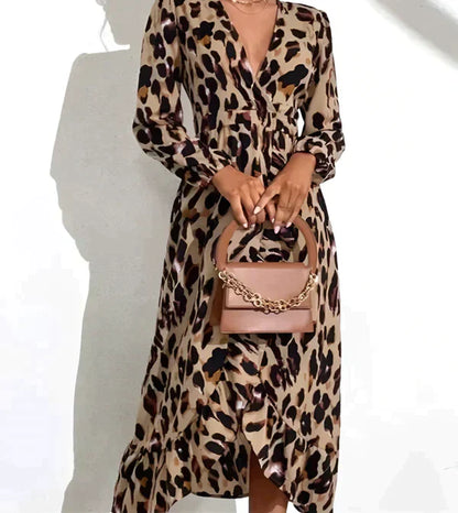 Robe imprimé léopard pour femme – Col en V, style estival décontracté et sexy