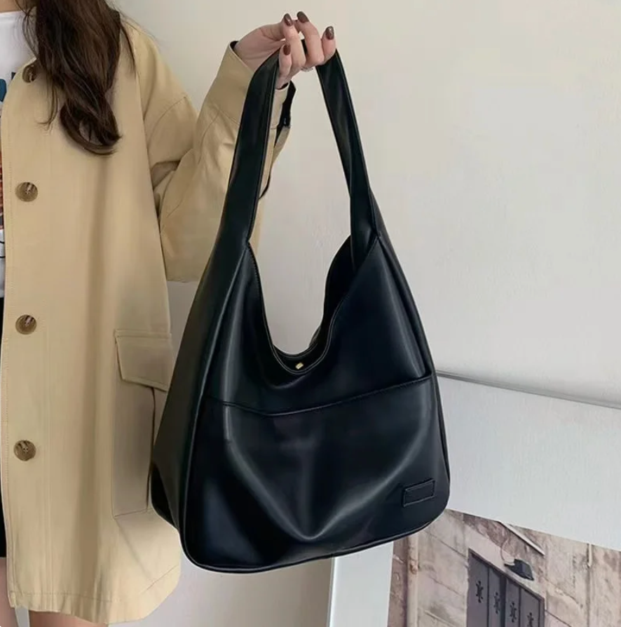 Sac à bandoulière élégant en simili cuir pour femme – Grand sac noir