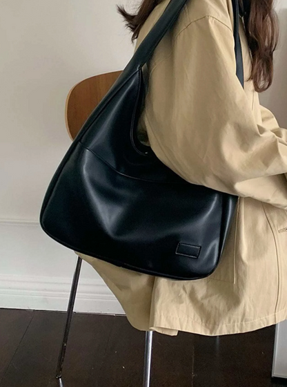 Sac à bandoulière élégant en simili cuir pour femme – Grand sac noir
