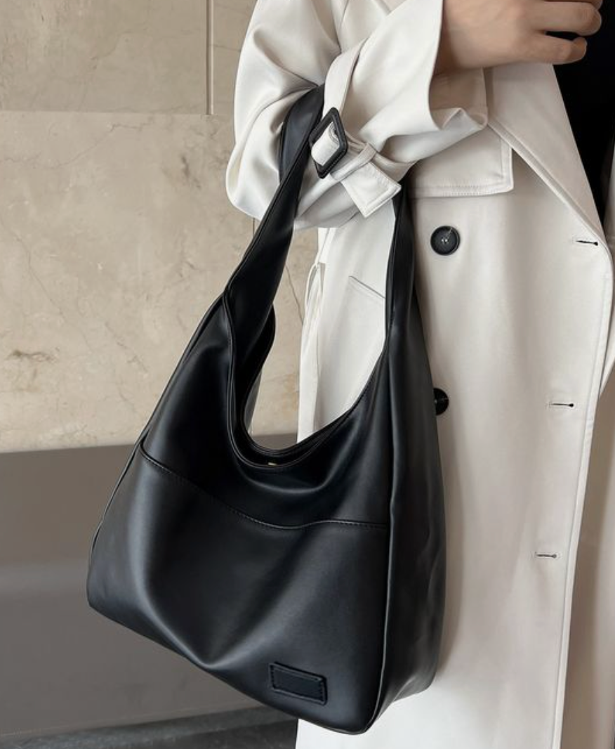 Sac à bandoulière élégant en simili cuir pour femme – Grand sac noir