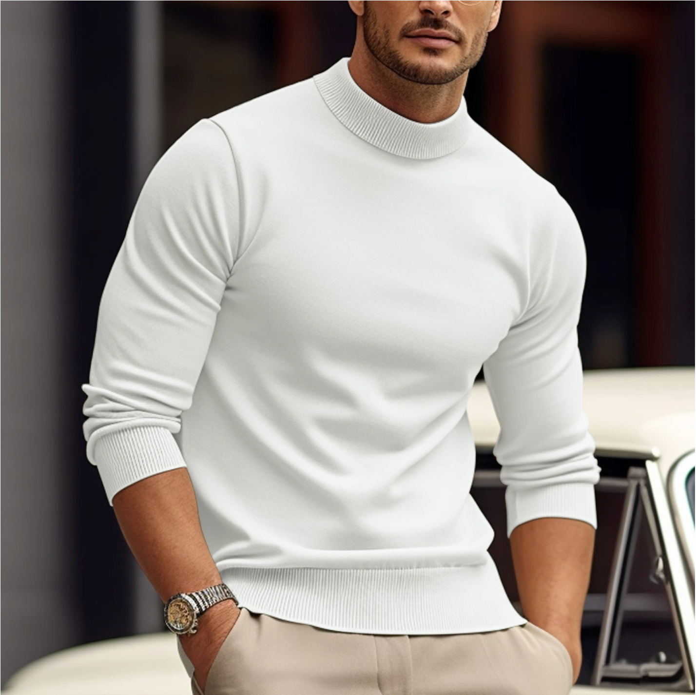 Pull Col Roulé Ajusté Élégant pour Homme – Tricot Confortable Décontracté
