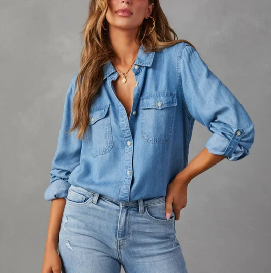 Chemise en jean élégante pour femme – Coupe décontractée à manches longues boutons