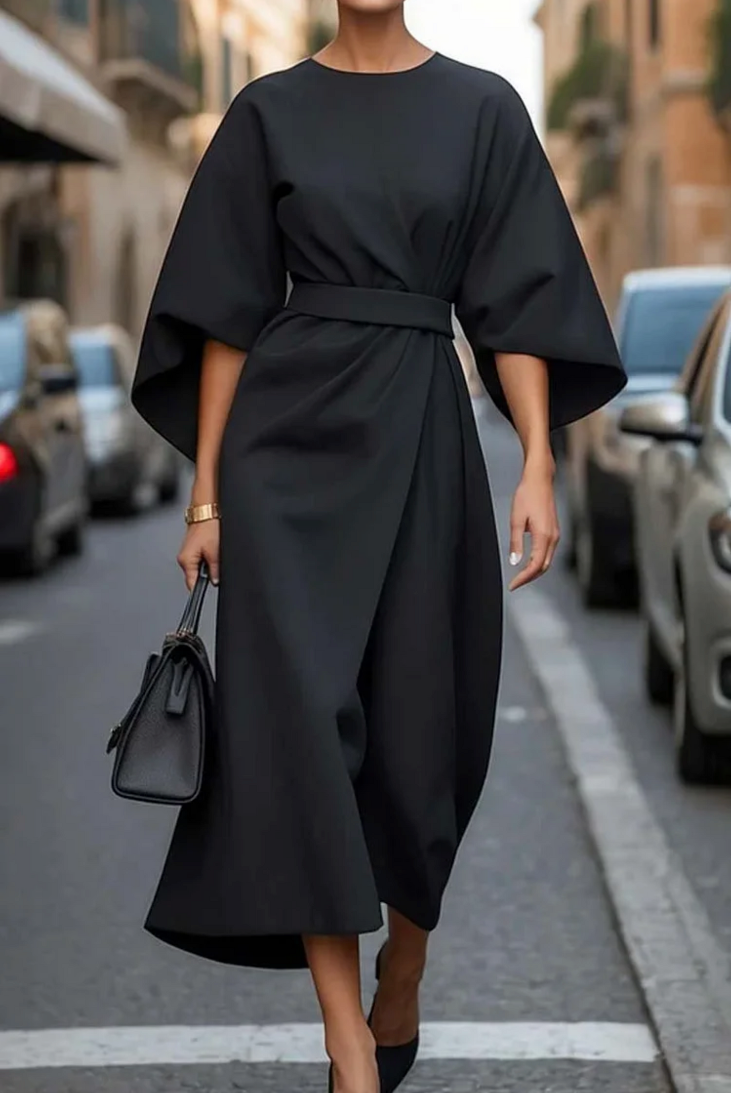 Femme Formel Robe élégante Midi à manches larges – Audacieuse, Luxueuse