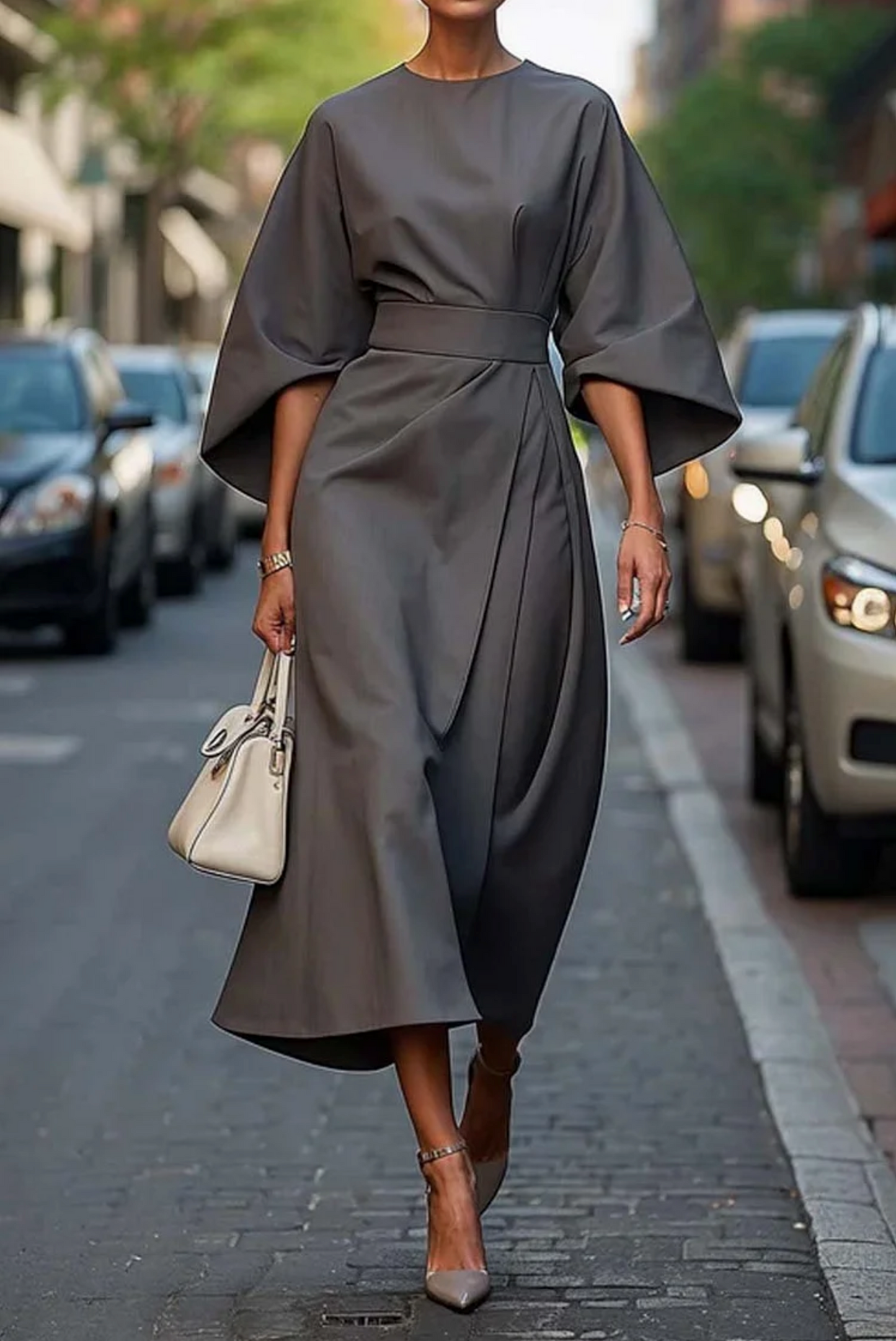 Femme Formel Robe élégante Midi à manches larges – Audacieuse, Luxueuse