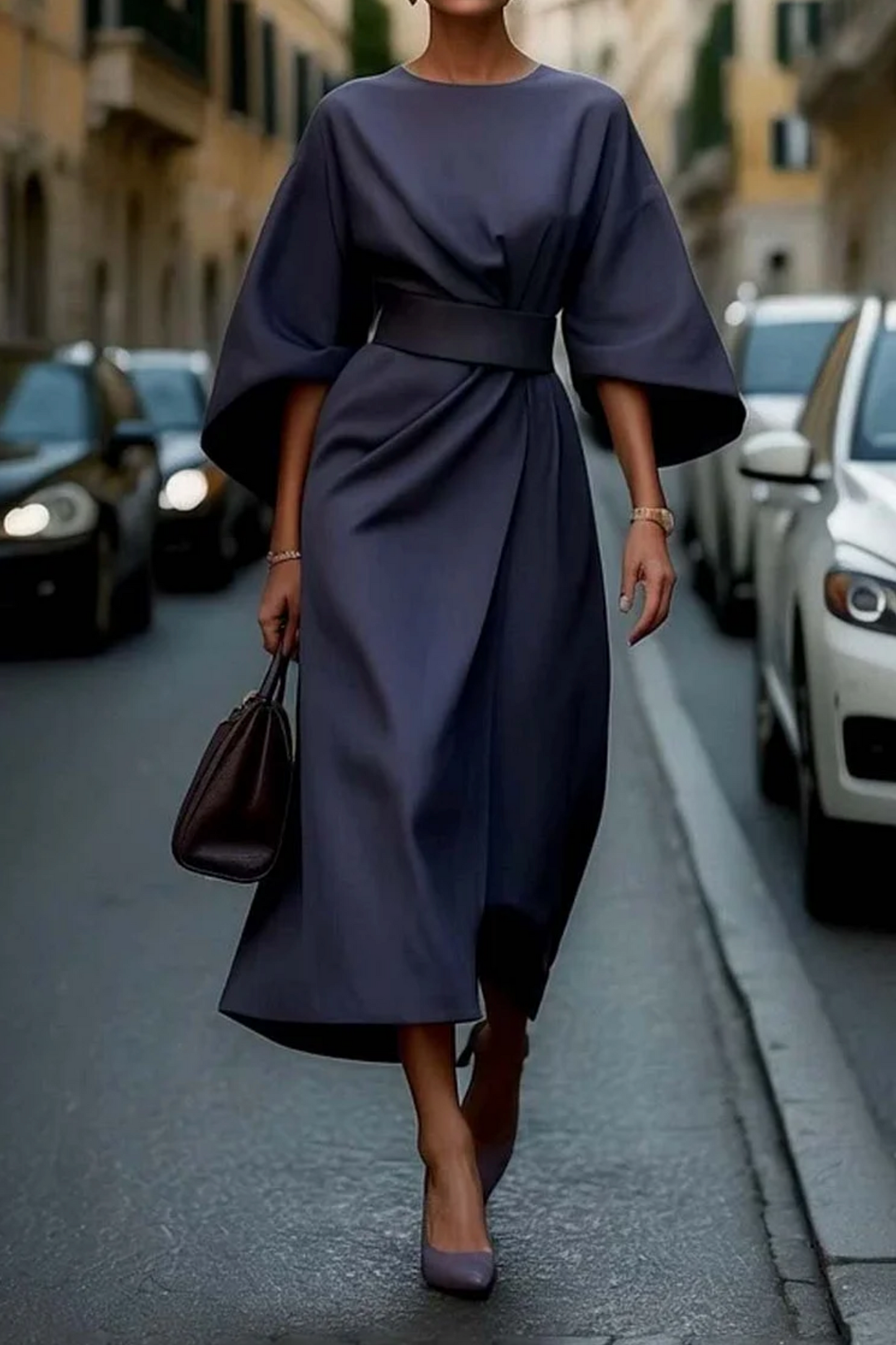 Femme Formel Robe élégante Midi à manches larges – Audacieuse, Luxueuse