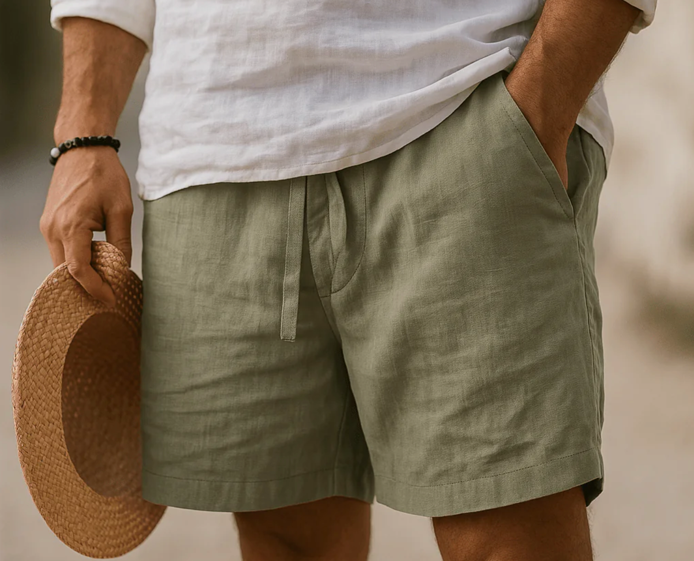 Men's summer linen shorts – lightweight Bermuda with elastic