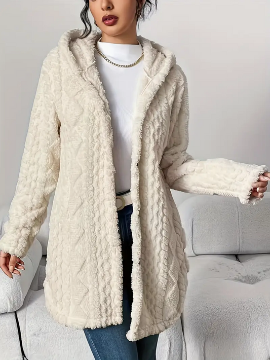 Cardigan Femme à Capuche en Tricot Torsadé – Doux et Confortable à Manches Longues