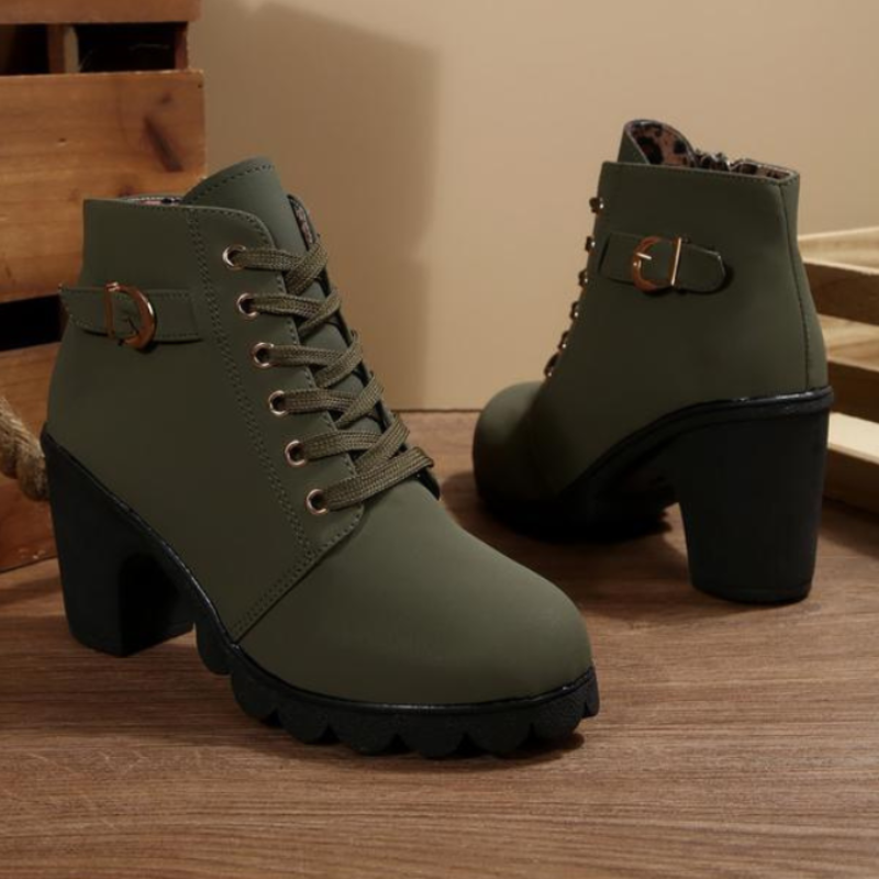 Bottes Courtes Femme Chic à Lacets – Style Confort avec Boucle Métallique
