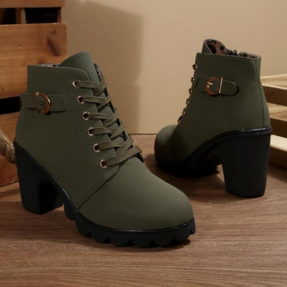 Bottes Courtes Femme Chic à Lacets – Style Confort avec Boucle Métallique