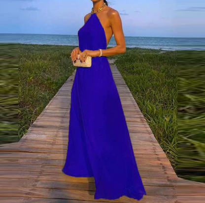 Robe maxi jaune fluide à col halter élégant pour femmes – Confiance, Charme