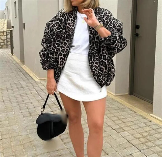 Veste Bomber Femme à Imprimé Léopard