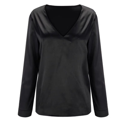 Chemisier satiné femme à décolleté plongeant – Blouse élégante fluide