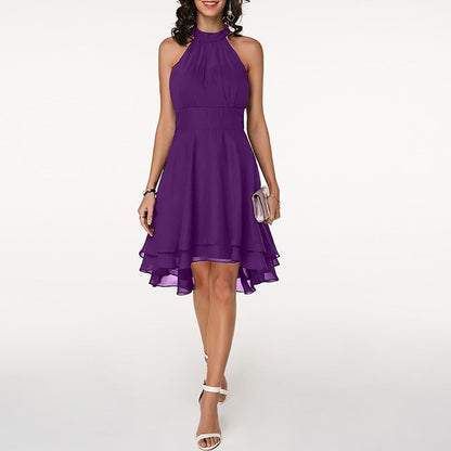 Robe Cocktail Élégante Femme – Mini Plissée En Chiffon Sans Manches