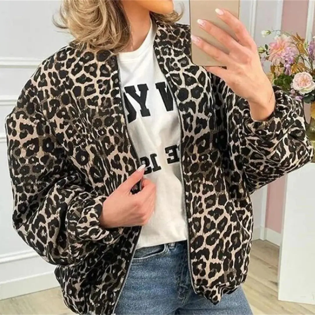 Veste Bomber Femme à Imprimé Léopard