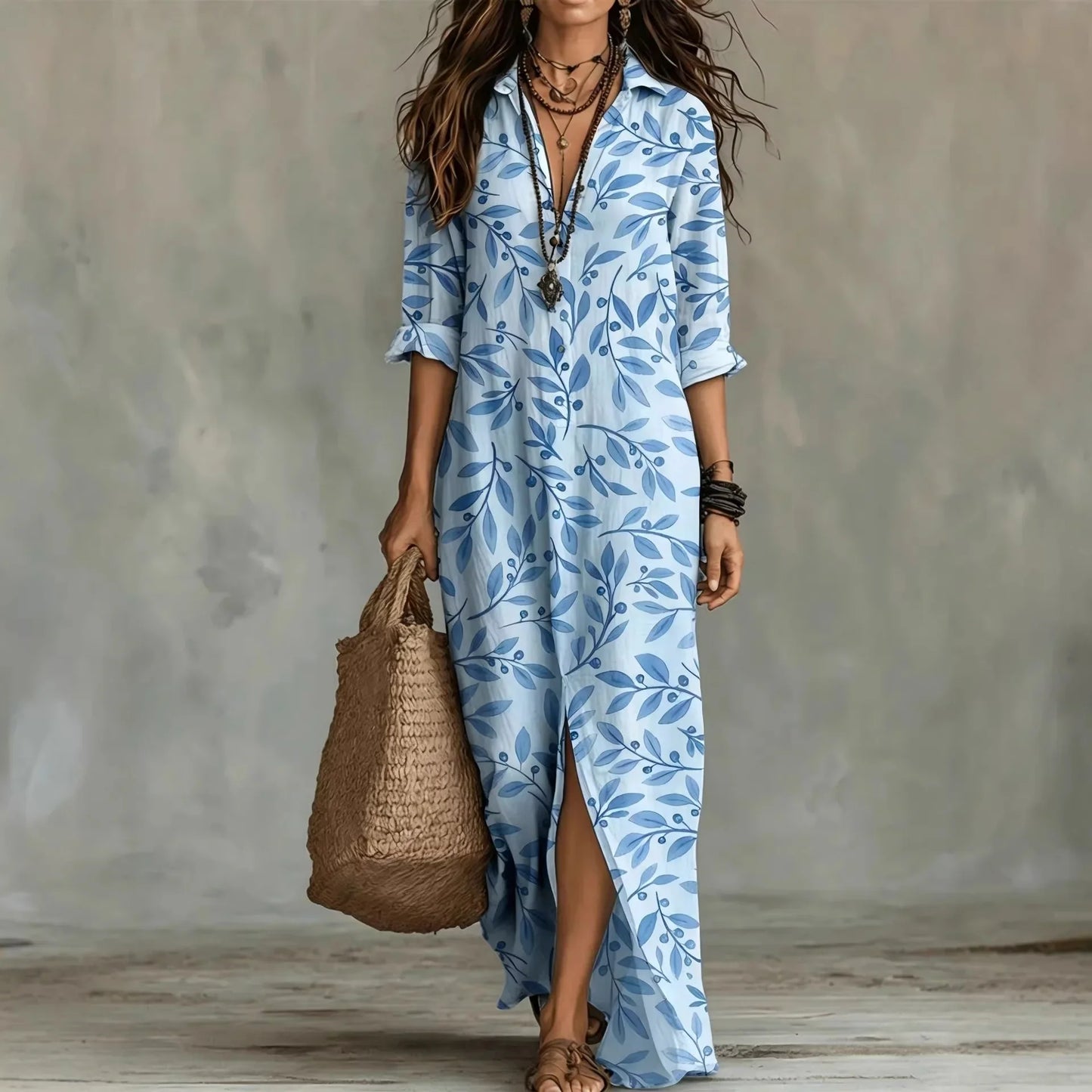 Women's botanical print shirt dress - Light and elegant